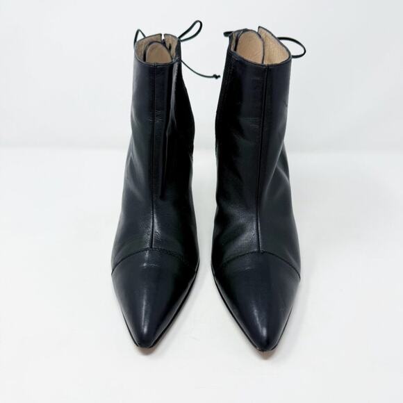 Manolo Blahnik Black Leather Pointy Toe Stiletto Booties Size 39.5 Back Lace Up - Picture 3 of 10